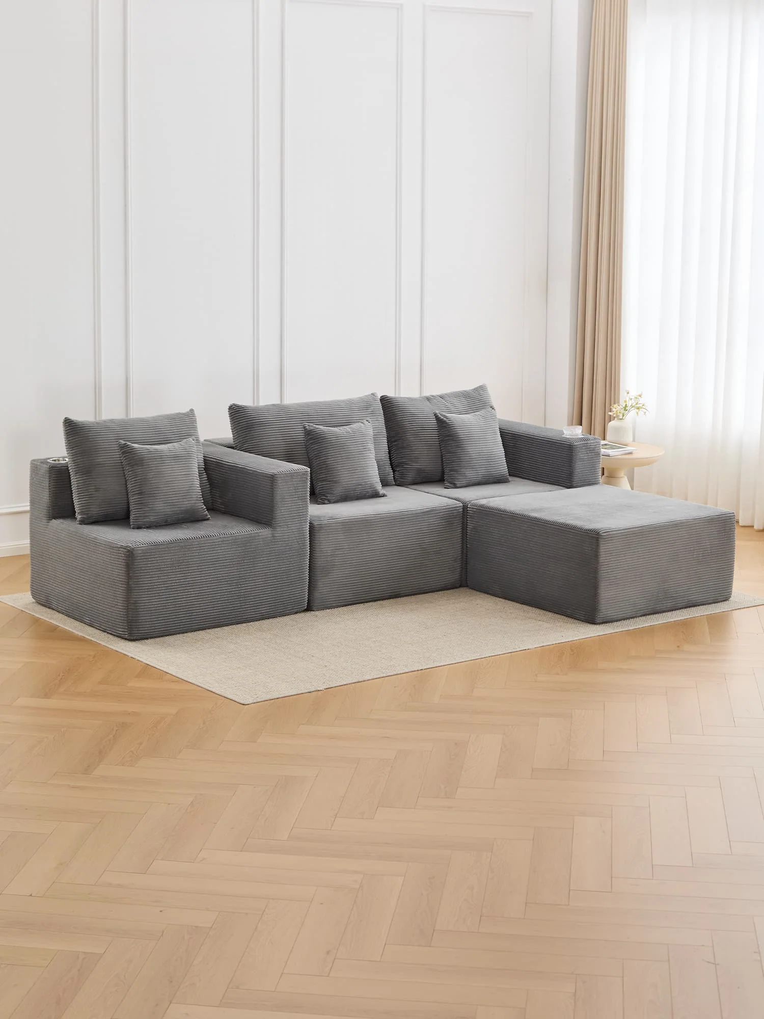 Hestia Compressed Modular Sofa with Cup Holders & Storage - Image 7