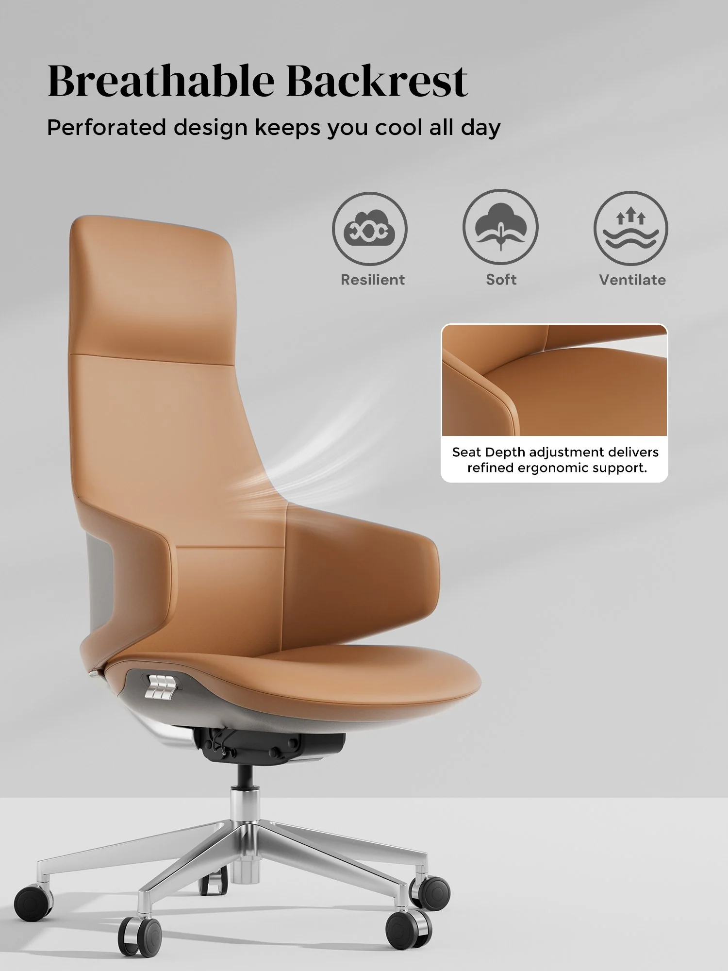 Natia Leather Office Chair with Wraparound Lumbar - Image 50