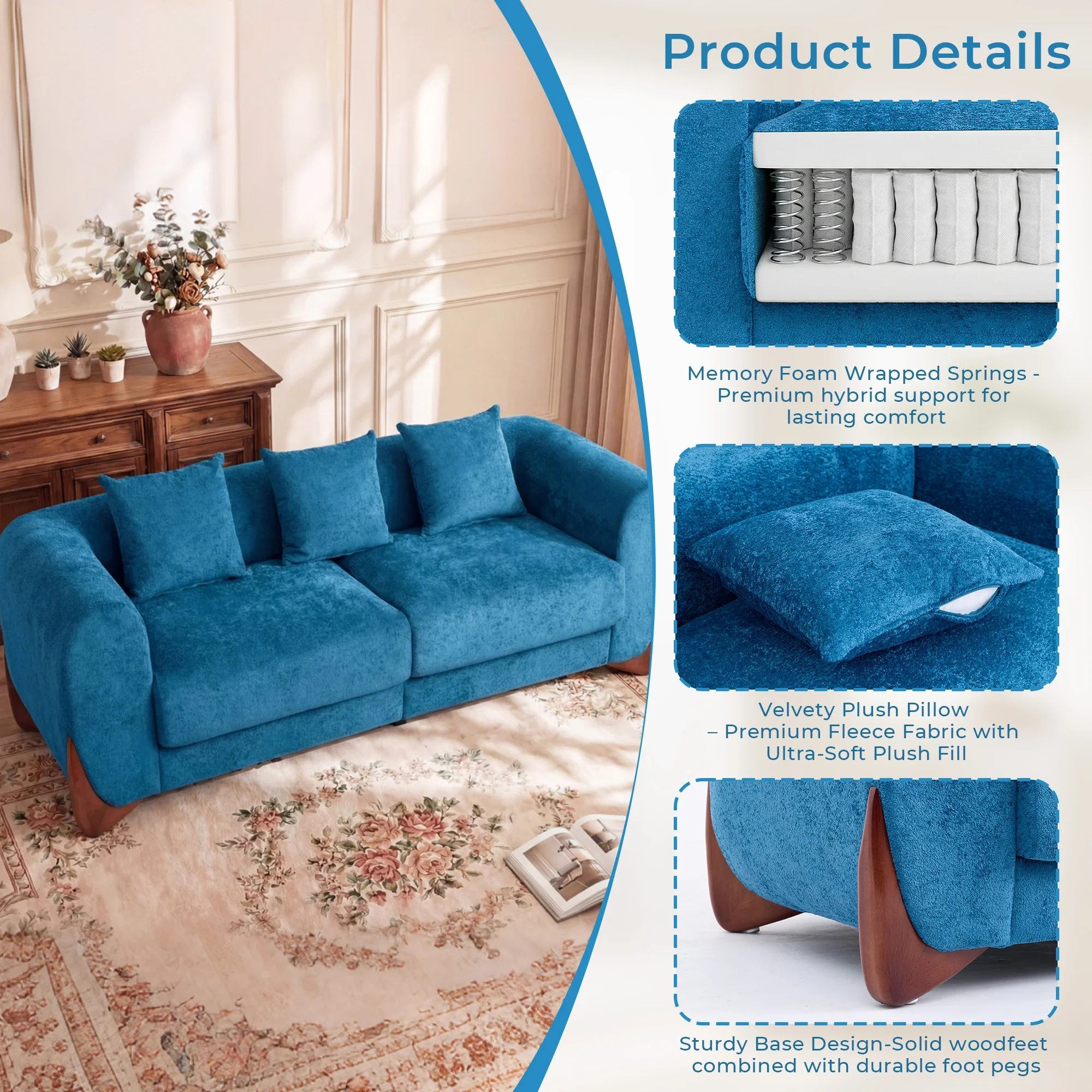 SF5 85.5" Soft Chenille 3 Seater Cloud Couch - Image 13