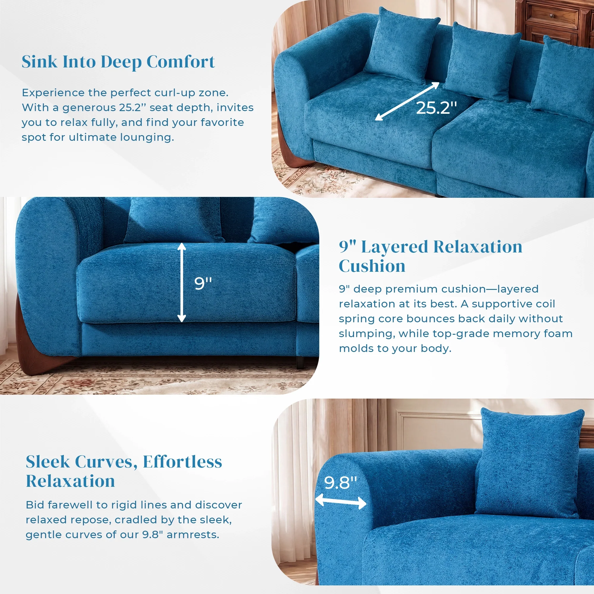 SF5 85.5" Soft Chenille 3 Seater Cloud Couch - Image 14