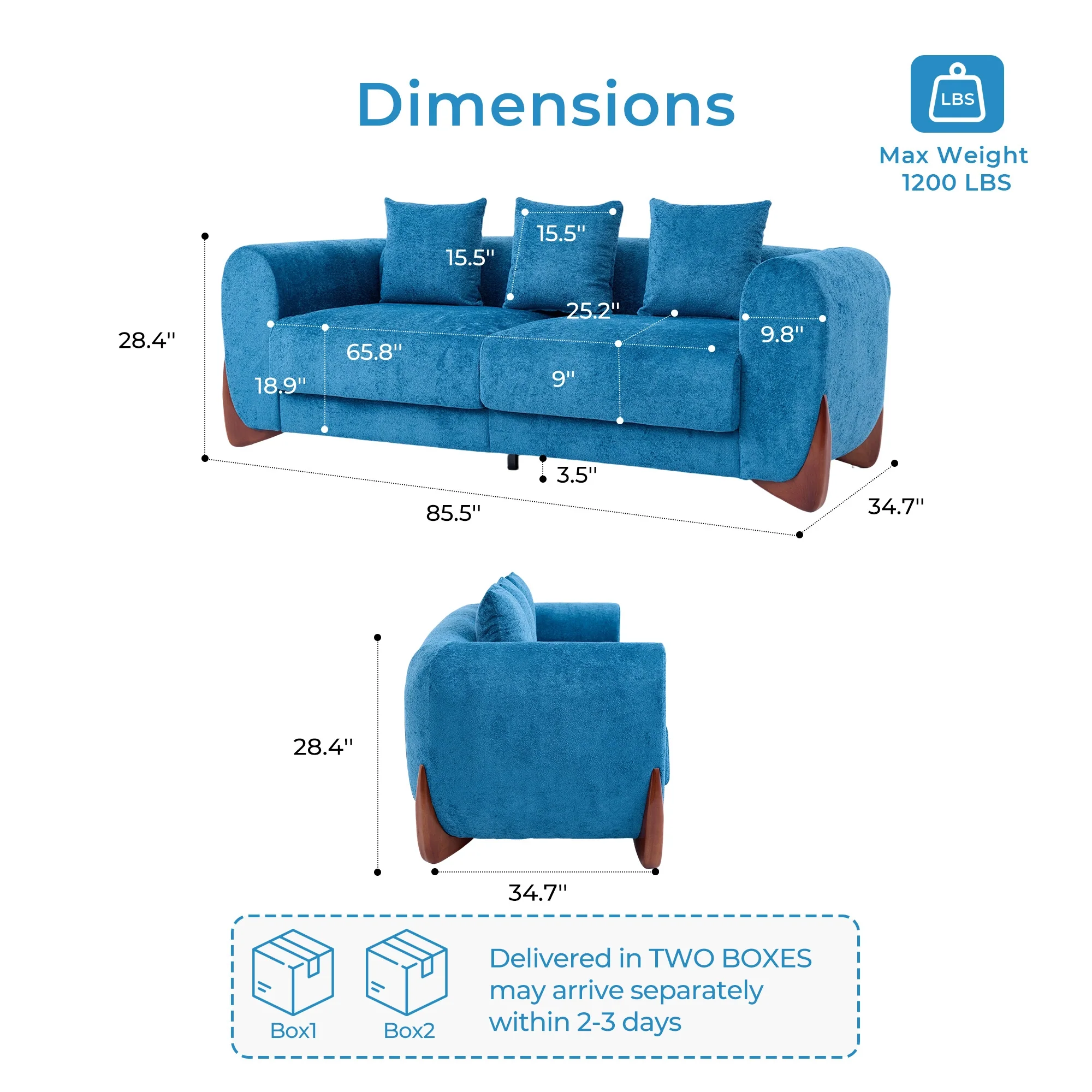 SF5 85.5" Soft Chenille 3 Seater Cloud Couch - Image 8