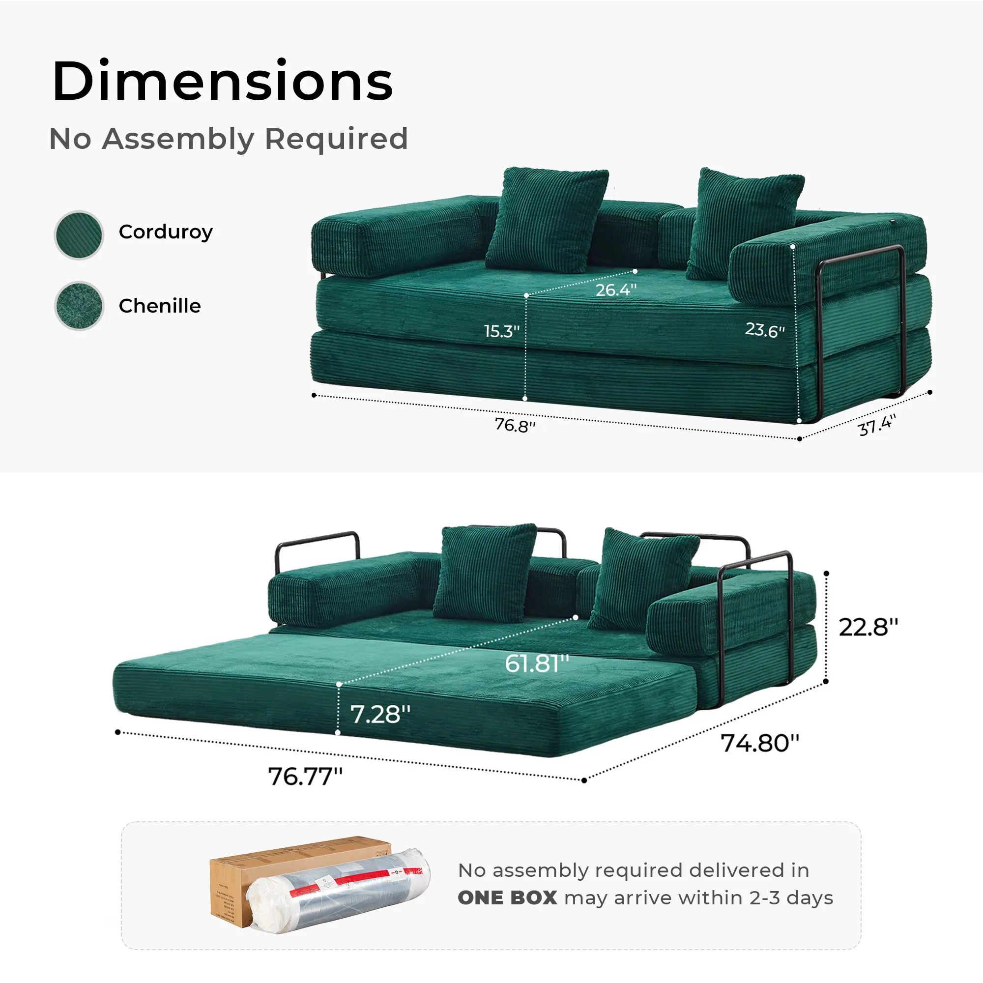 Selene Compressed Modular Sofa Bed-14.2" Seat Height - Image 103