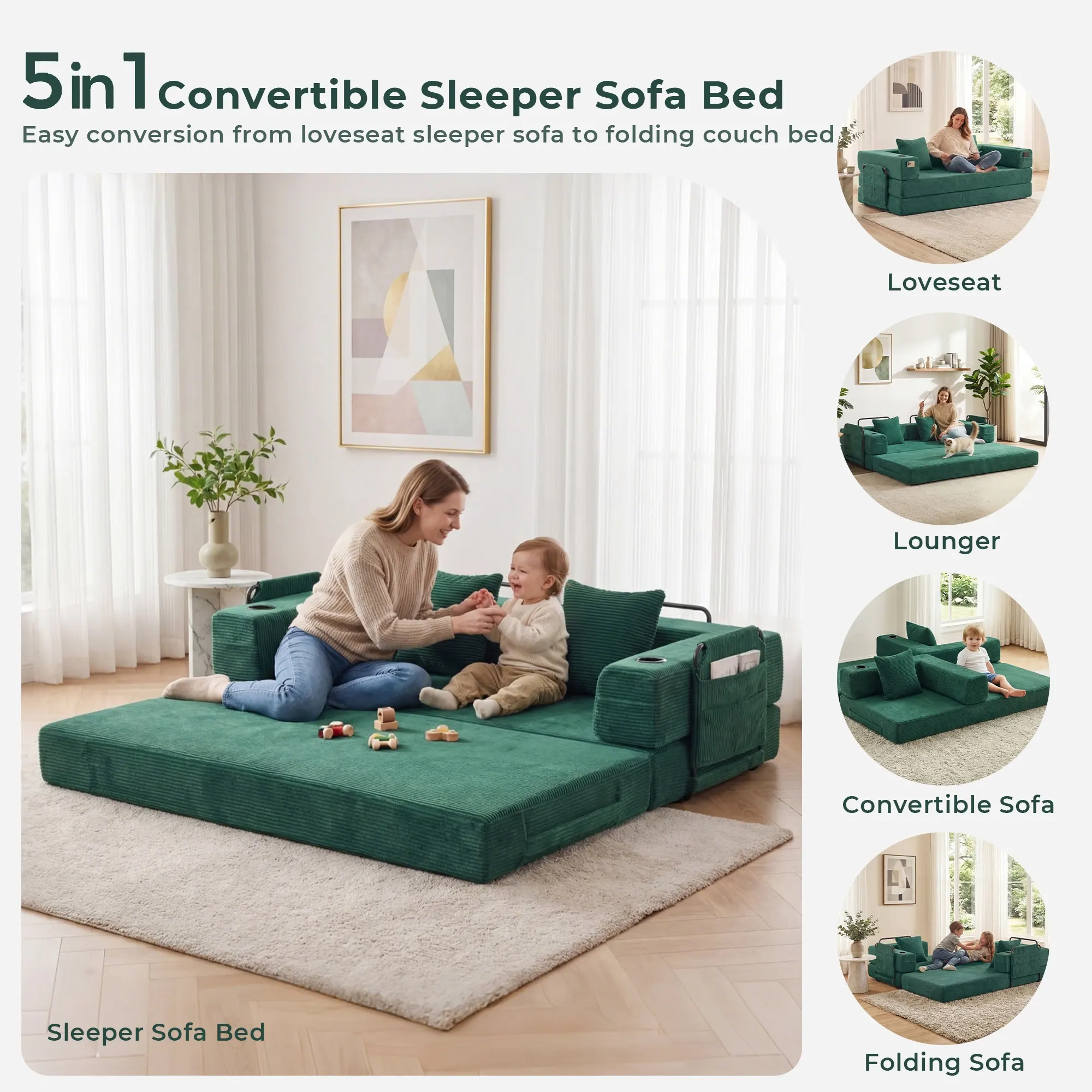 Selene Compressed Modular Sofa Bed-14.2" Seat Height - Image 11