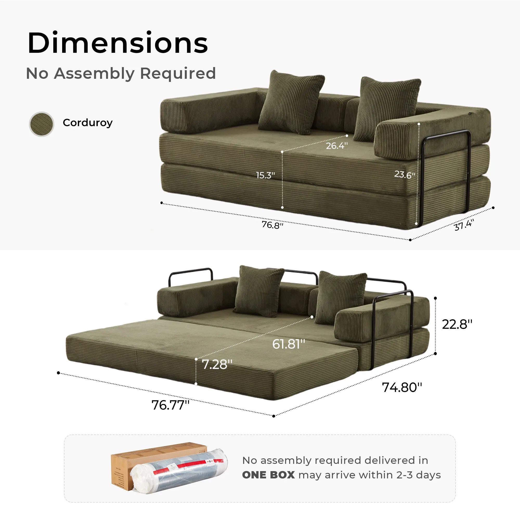 Selene Compressed Modular Sofa Bed-14.2" Seat Height - Image 119