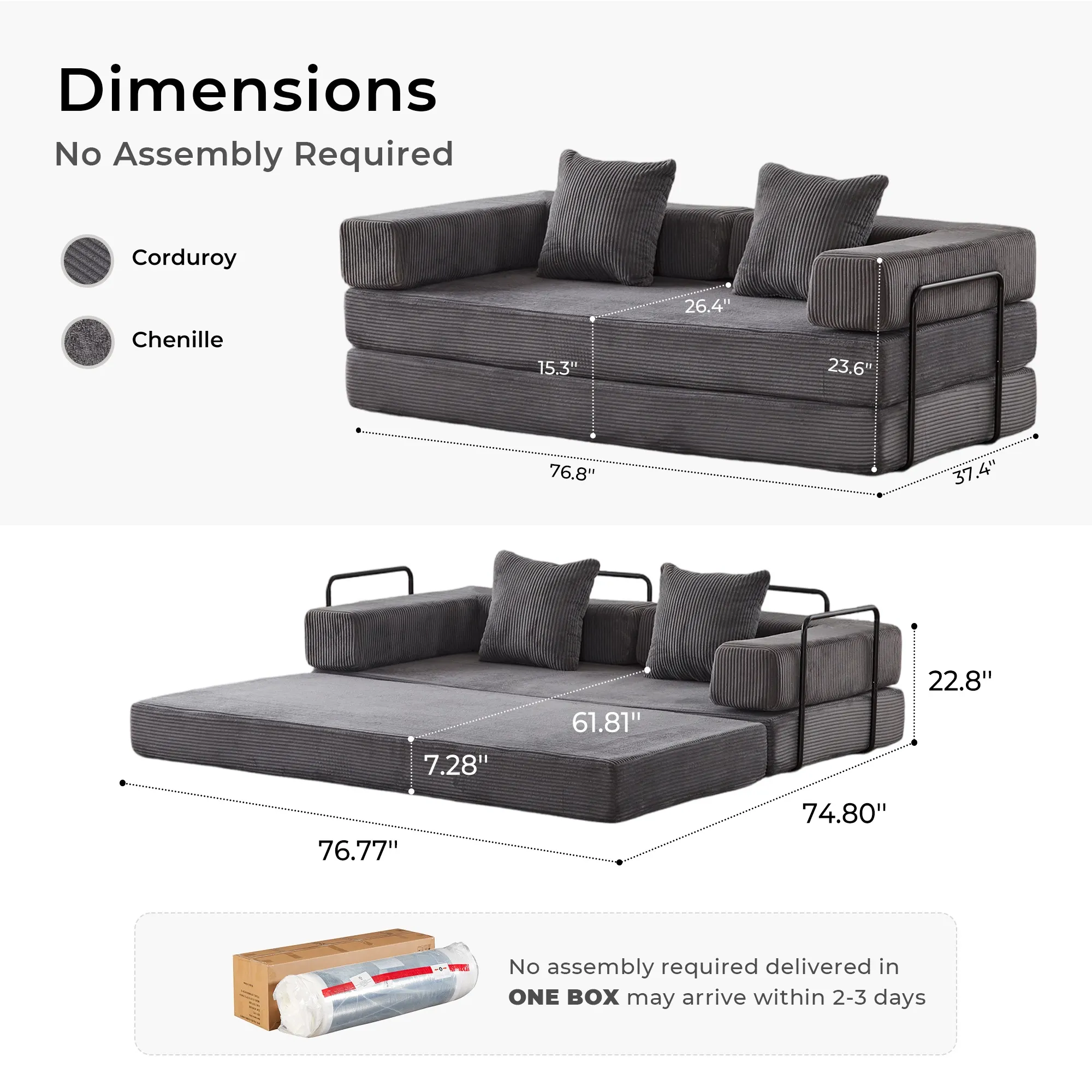 Selene Compressed Modular Sofa Bed-14.2" Seat Height - Image 126