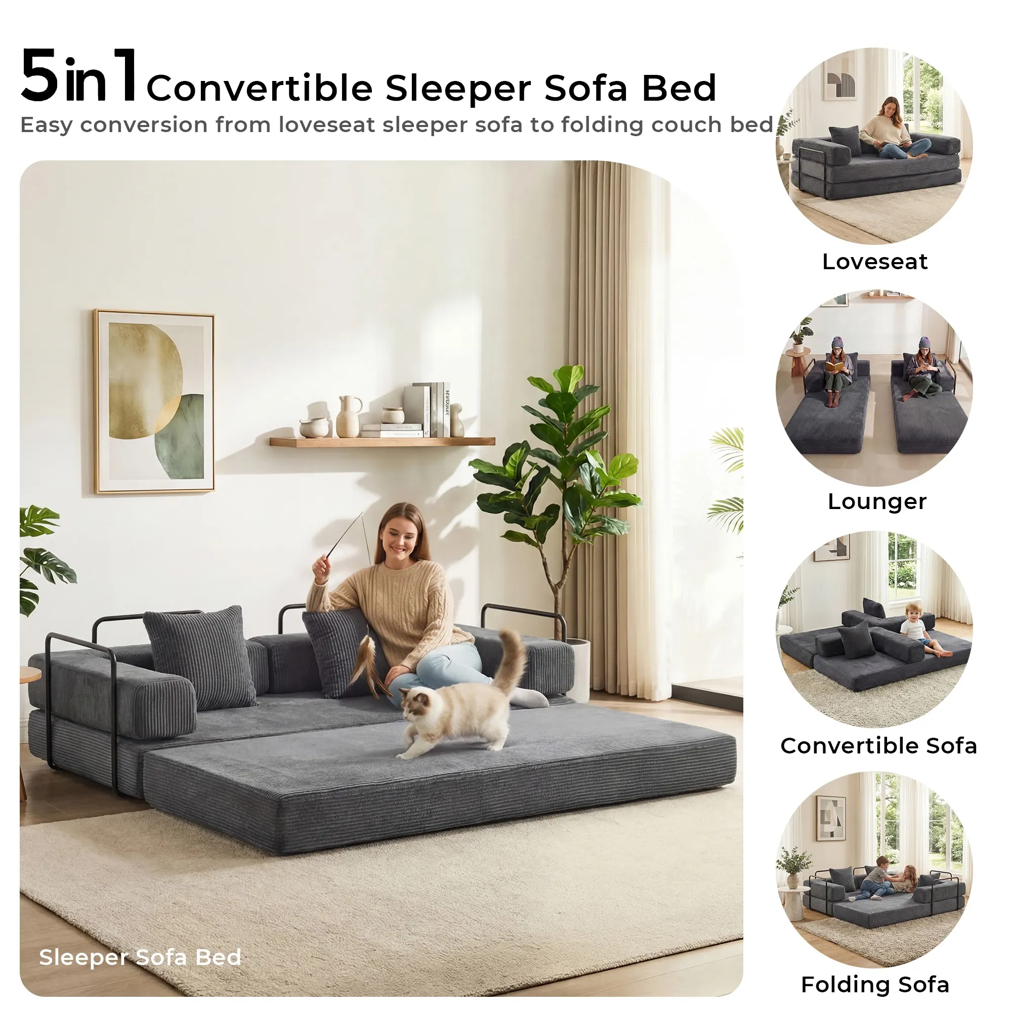 Selene Compressed Modular Sofa Bed-14.2" Seat Height - Image 129