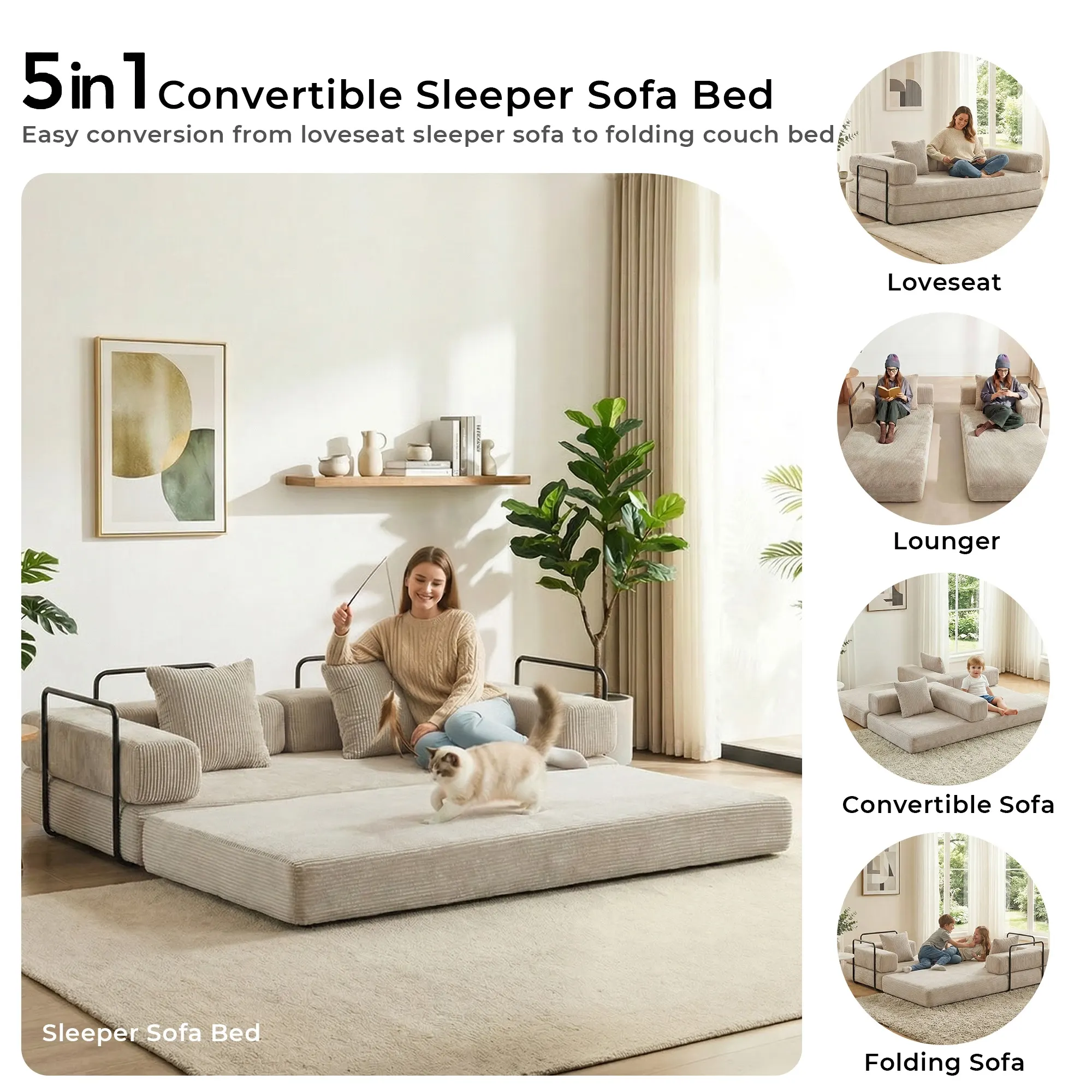 Selene Compressed Modular Sofa Bed-14.2" Seat Height - Image 136