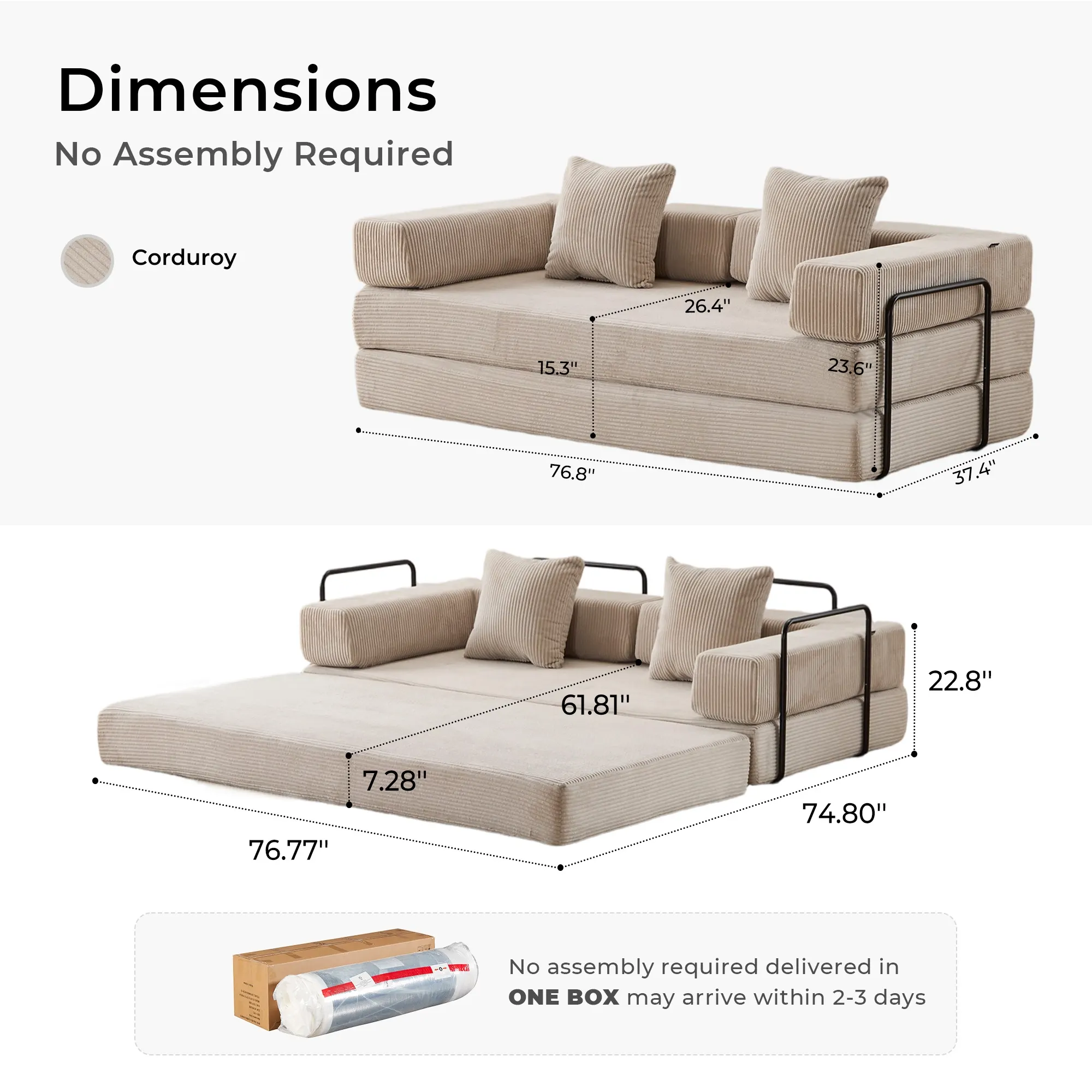 Selene Compressed Modular Sofa Bed-14.2" Seat Height - Image 139