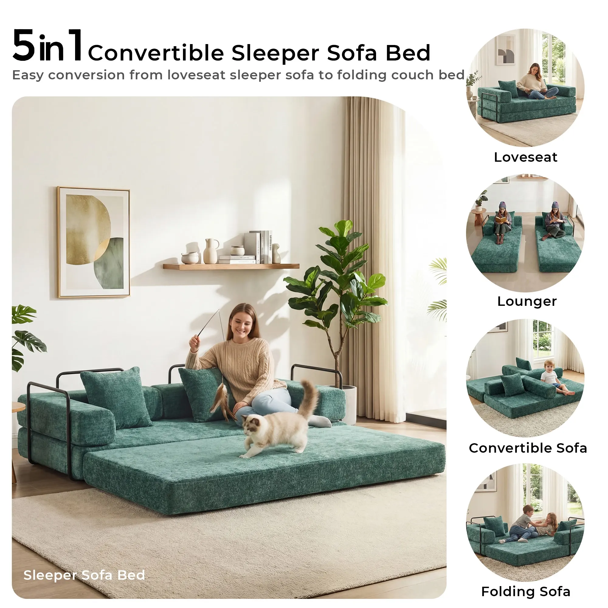 Selene Compressed Modular Sofa Bed-14.2" Seat Height - Image 156