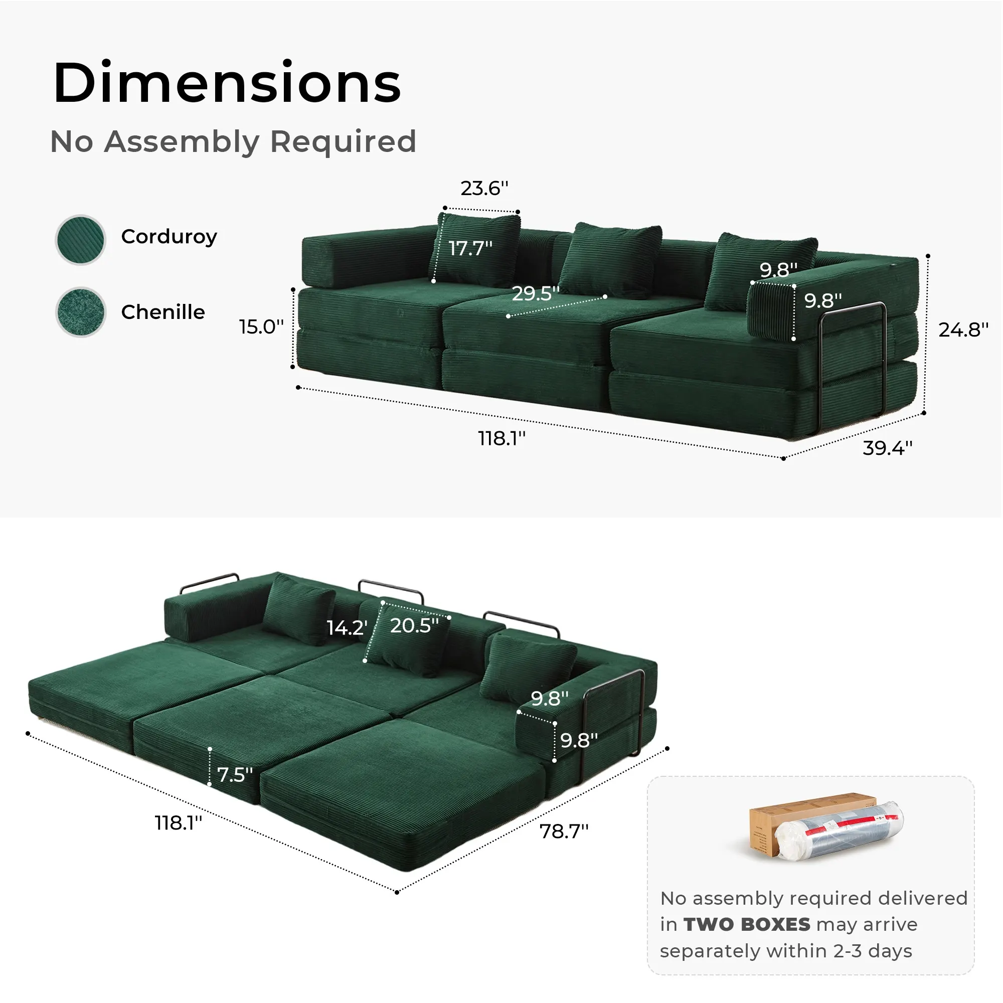 Selene Compressed Modular Sofa Bed-14.2" Seat Height - Image 221