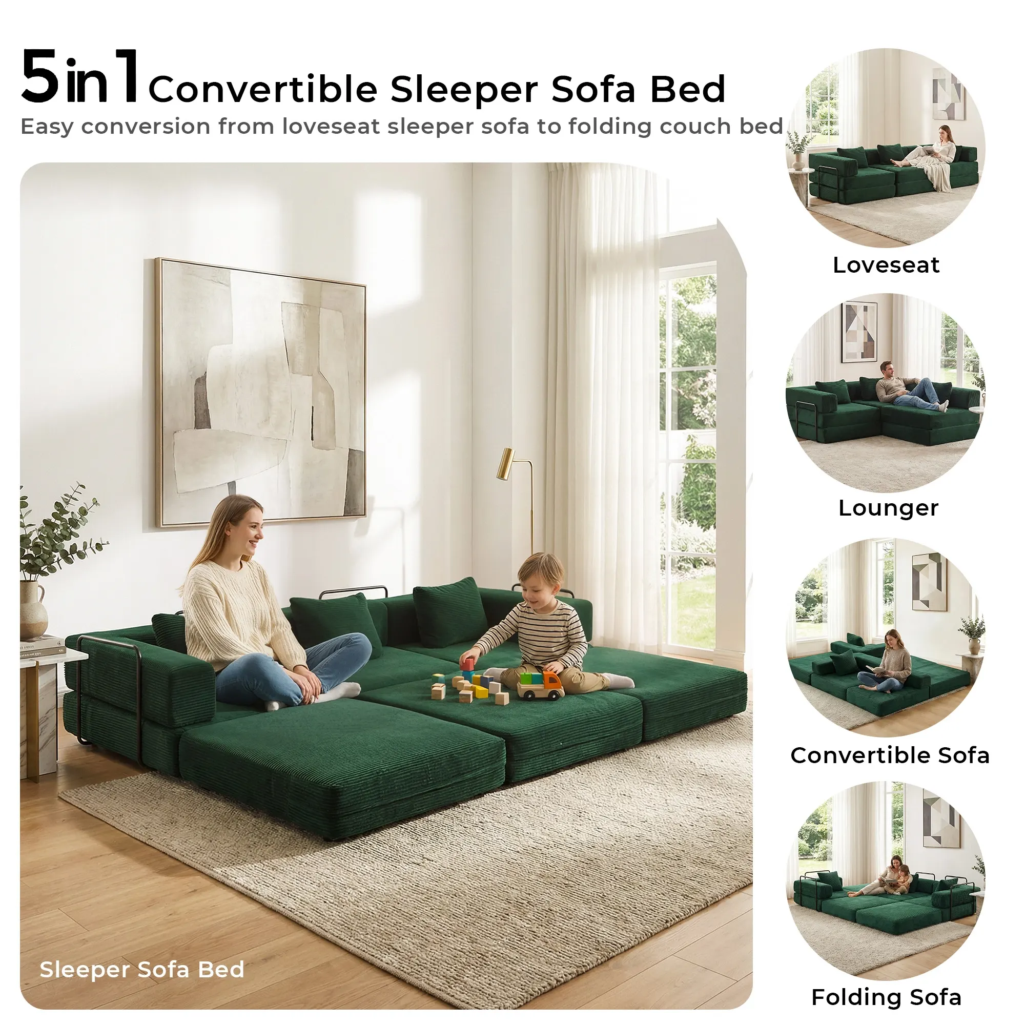 Selene Compressed Modular Sofa Bed-14.2" Seat Height - Image 226