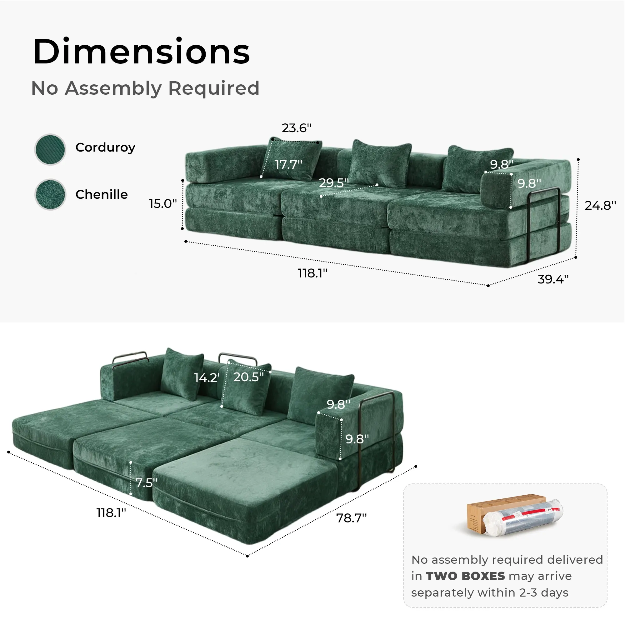 Selene Compressed Modular Sofa Bed-14.2" Seat Height - Image 233