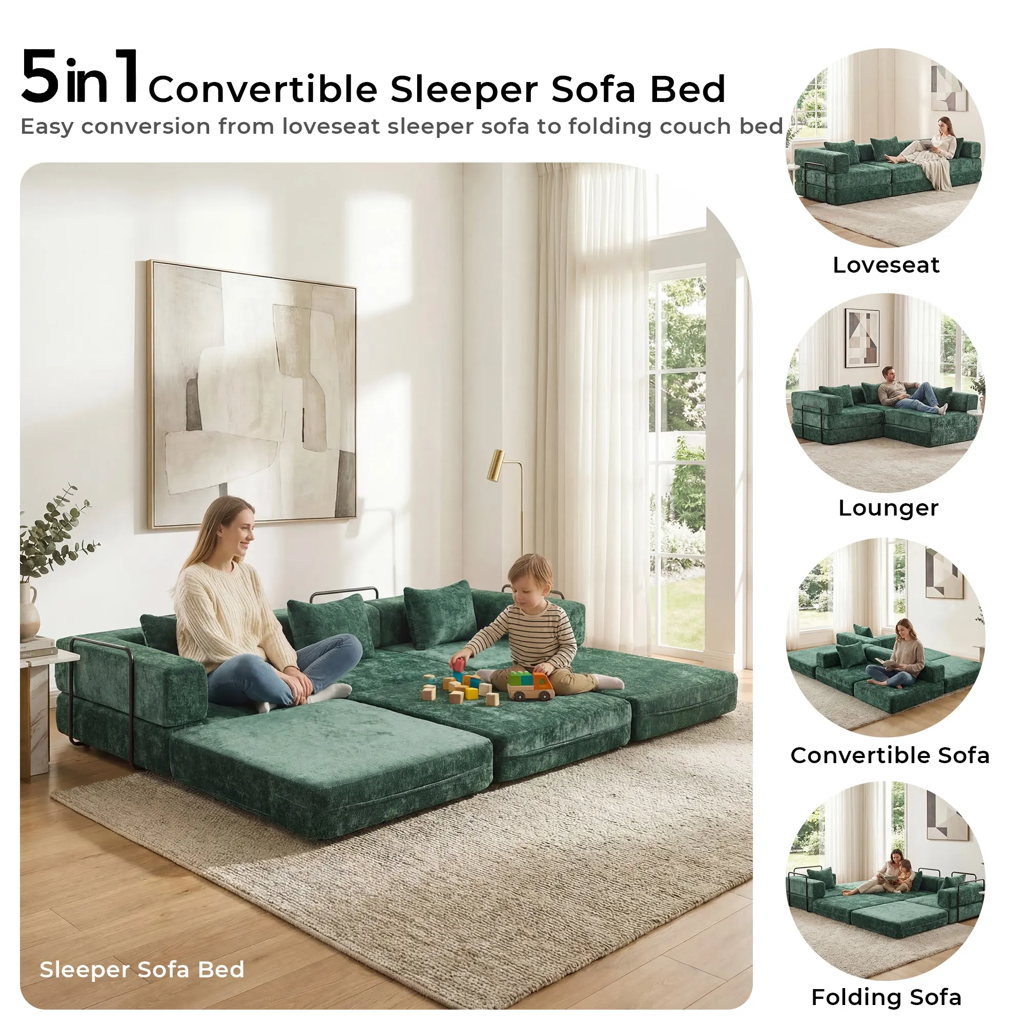 Selene Compressed Modular Sofa Bed-14.2" Seat Height - Image 236