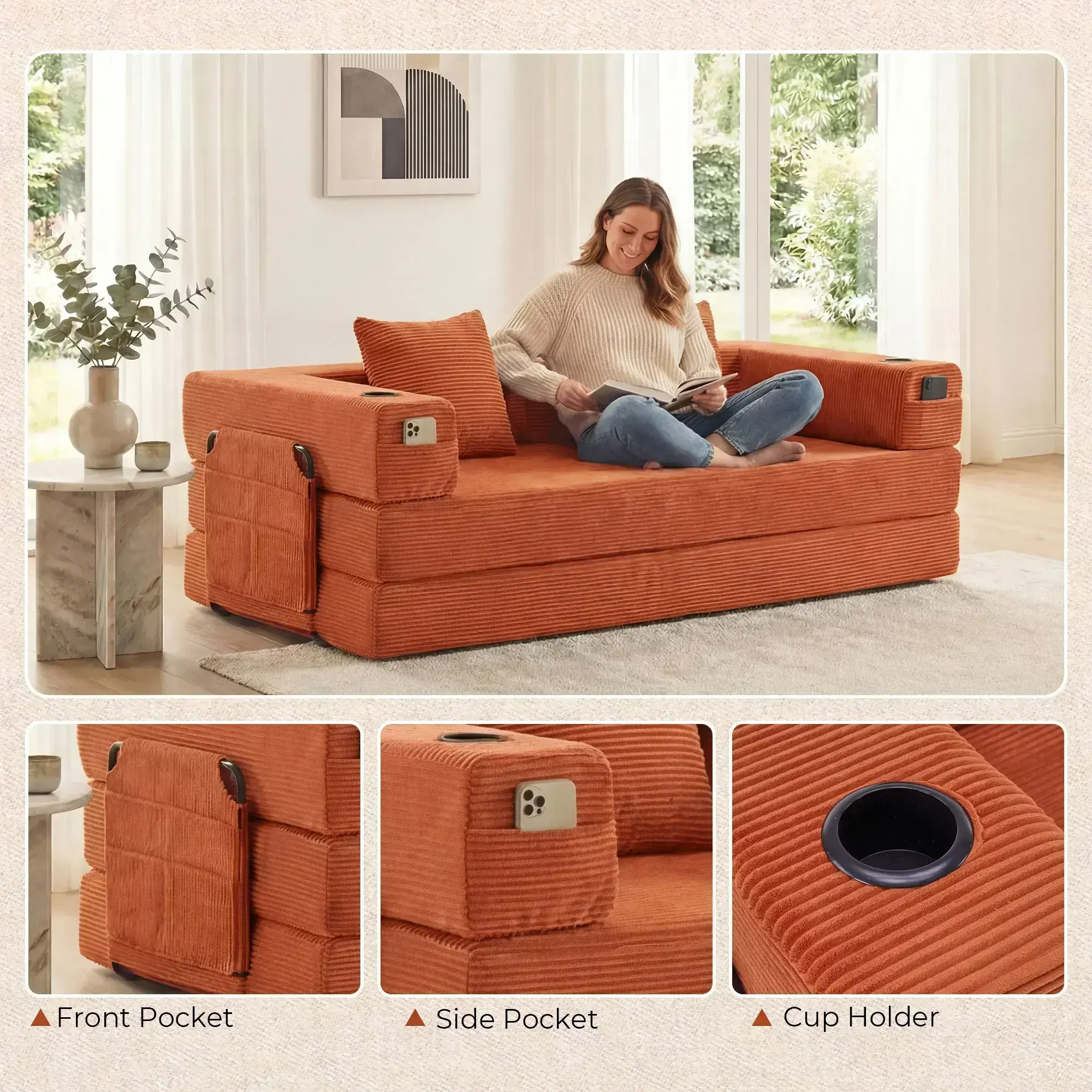 Selene Compressed Modular Sofa Bed-14.2" Seat Height - Image 24