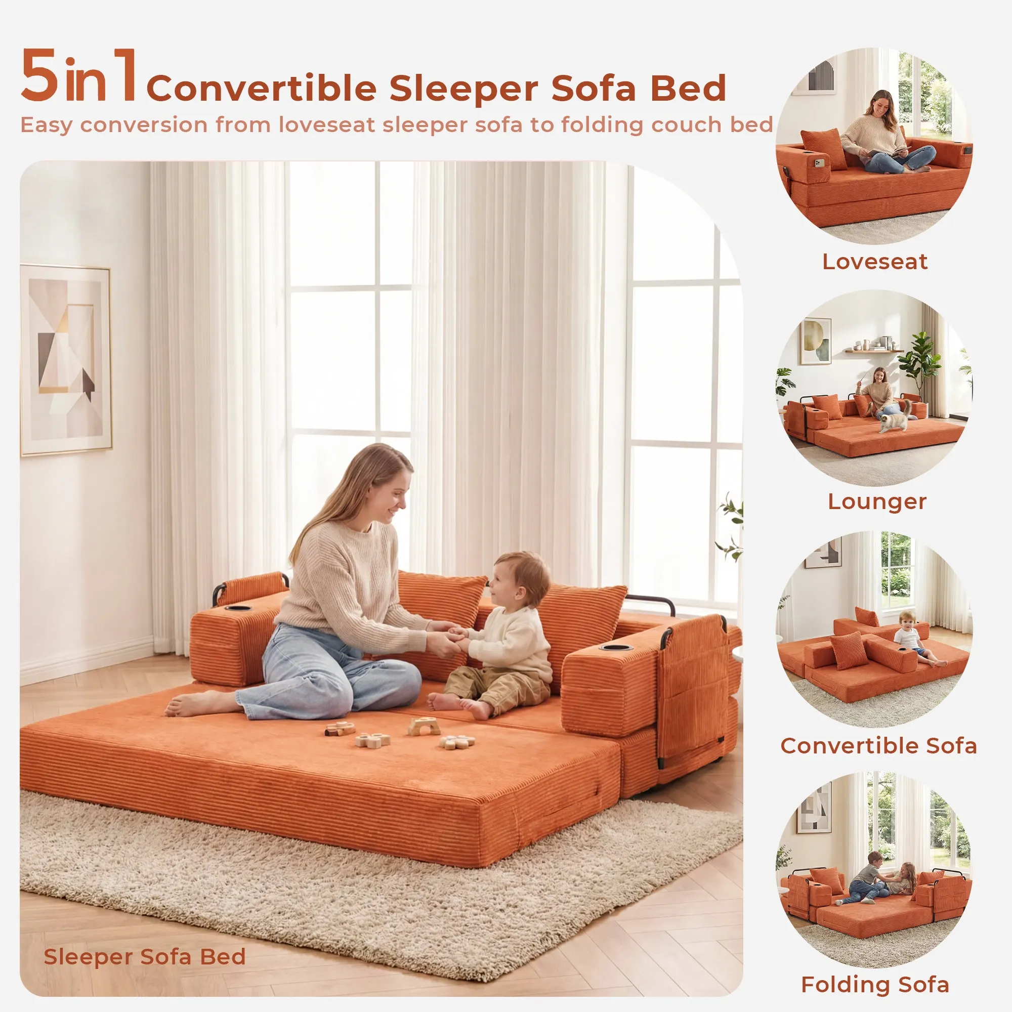 Selene Compressed Modular Sofa Bed-14.2" Seat Height - Image 26