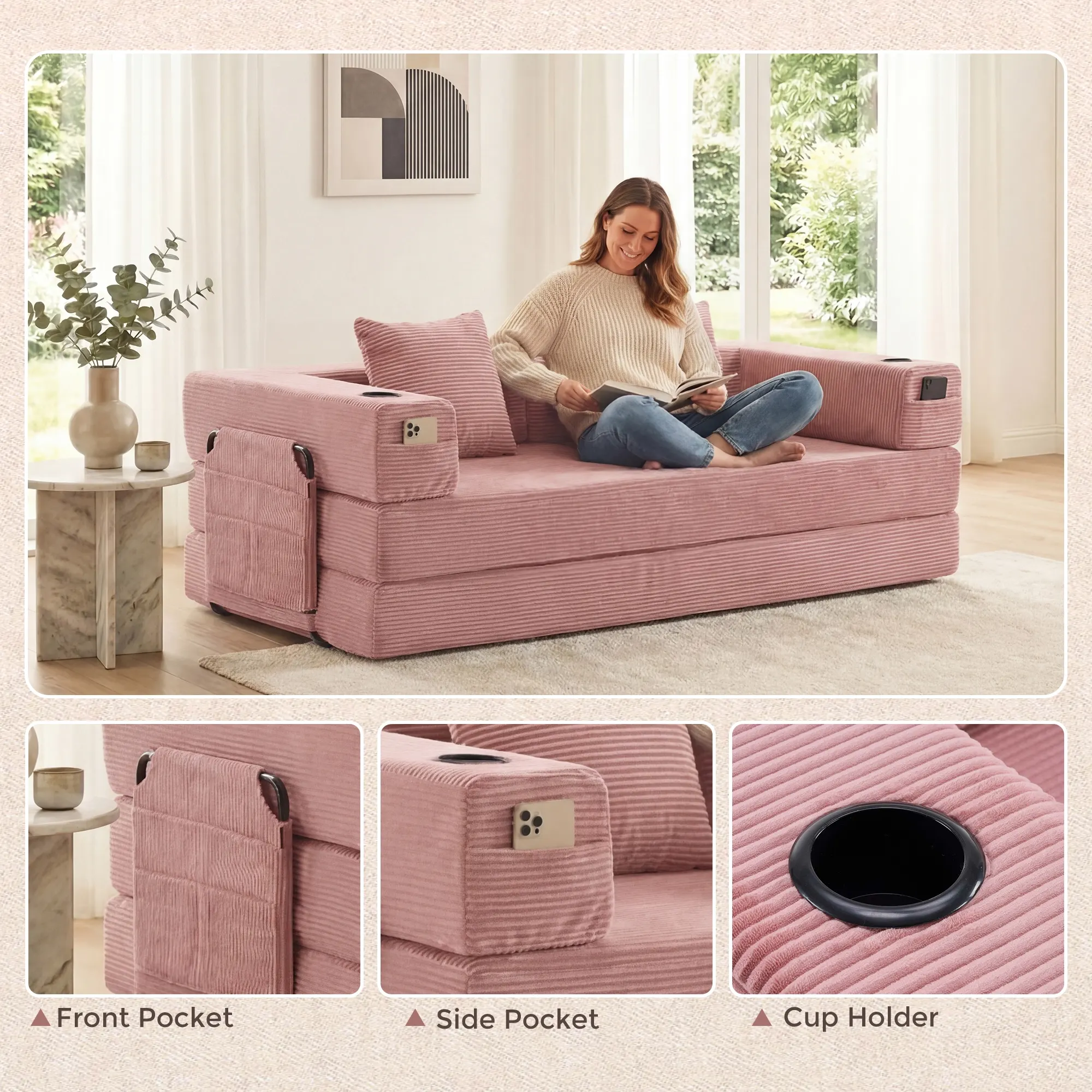 Selene Compressed Modular Sofa Bed-14.2" Seat Height - Image 33