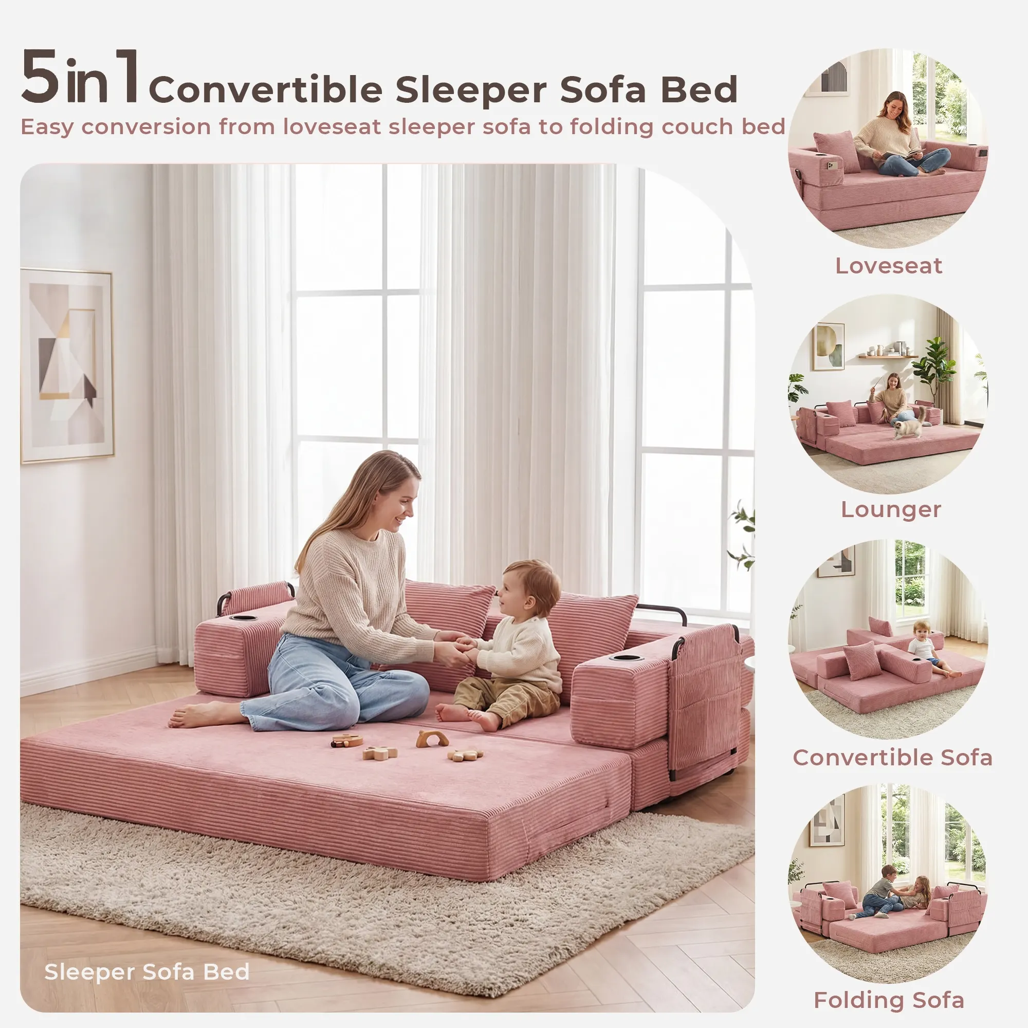 Selene Compressed Modular Sofa Bed-14.2" Seat Height - Image 36