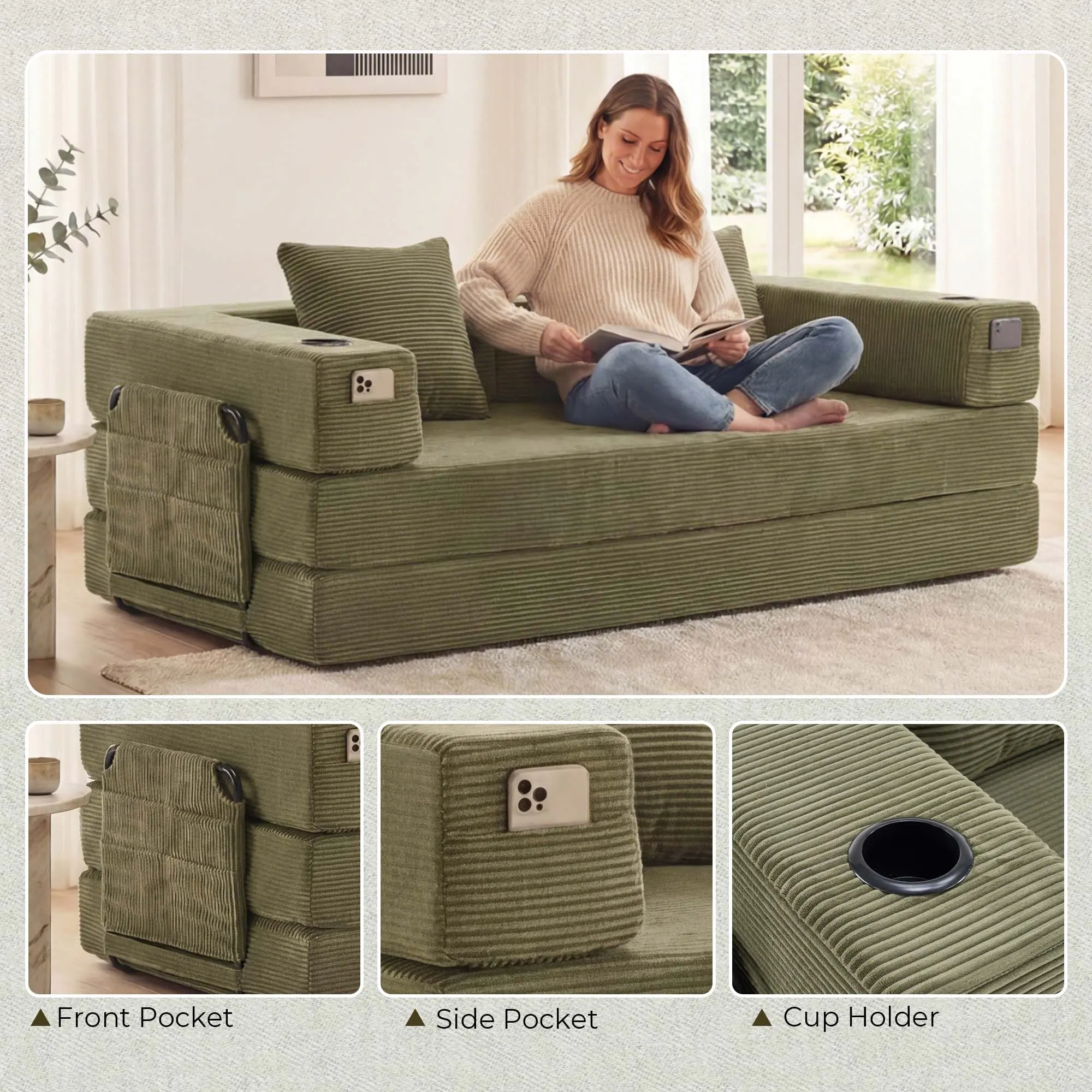 Selene Compressed Modular Sofa Bed-14.2" Seat Height - Image 43
