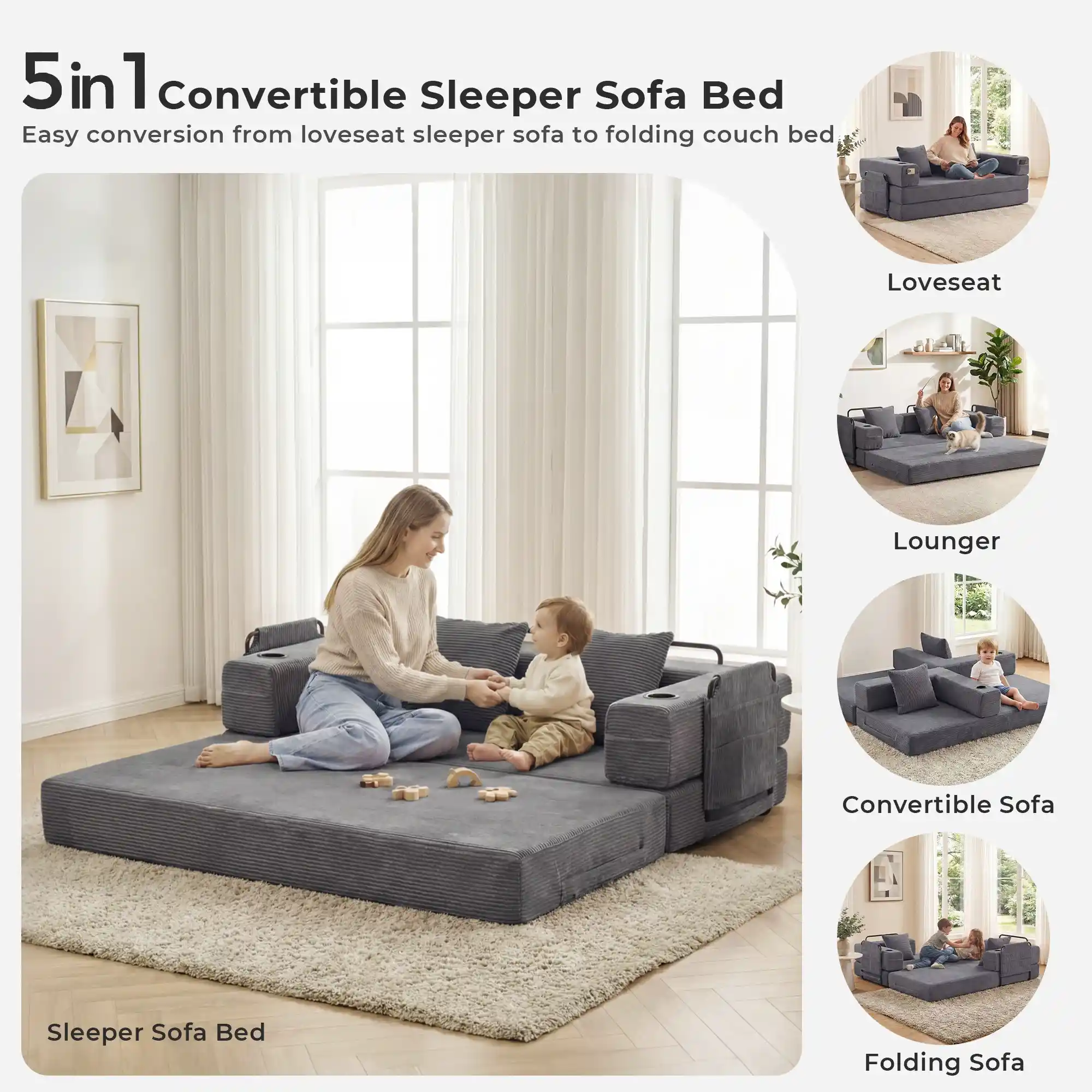 Selene Compressed Modular Sofa Bed-14.2" Seat Height - Image 52