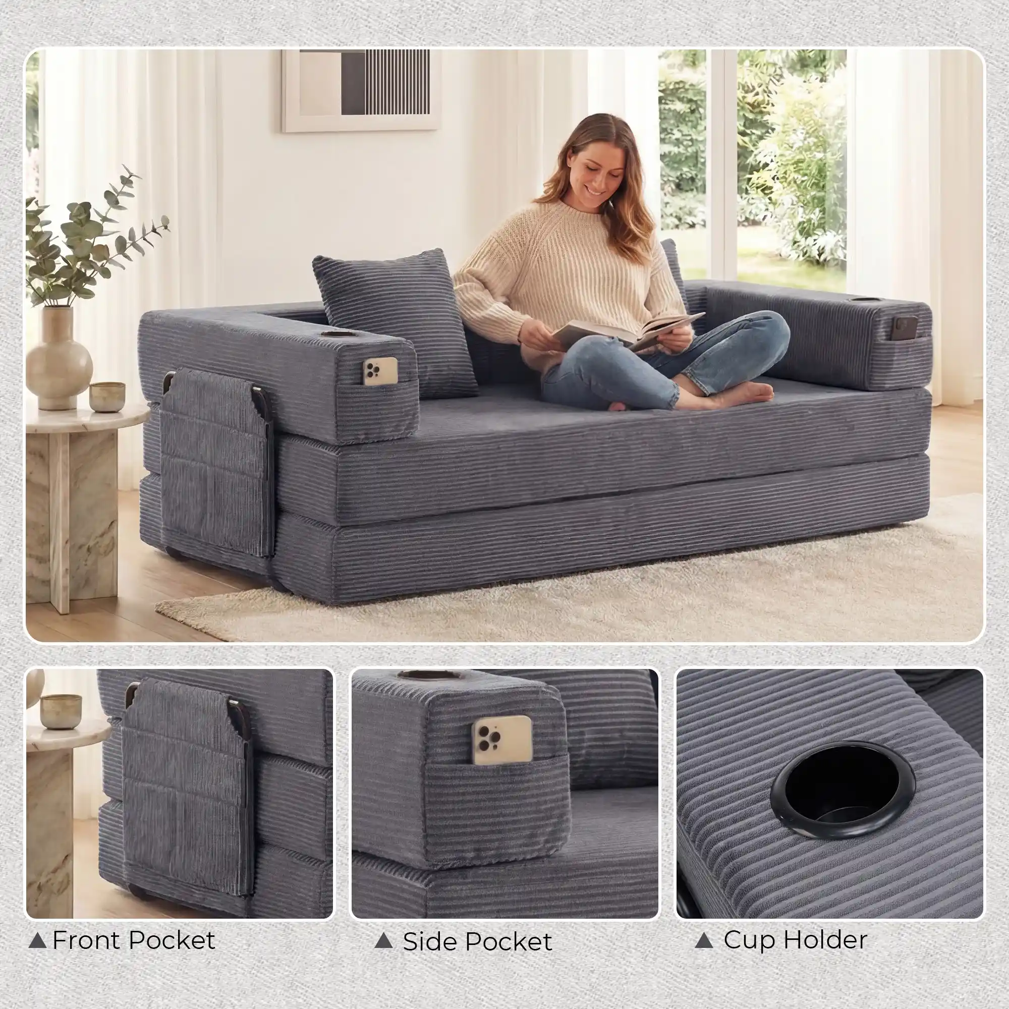 Selene Compressed Modular Sofa Bed-14.2" Seat Height - Image 58