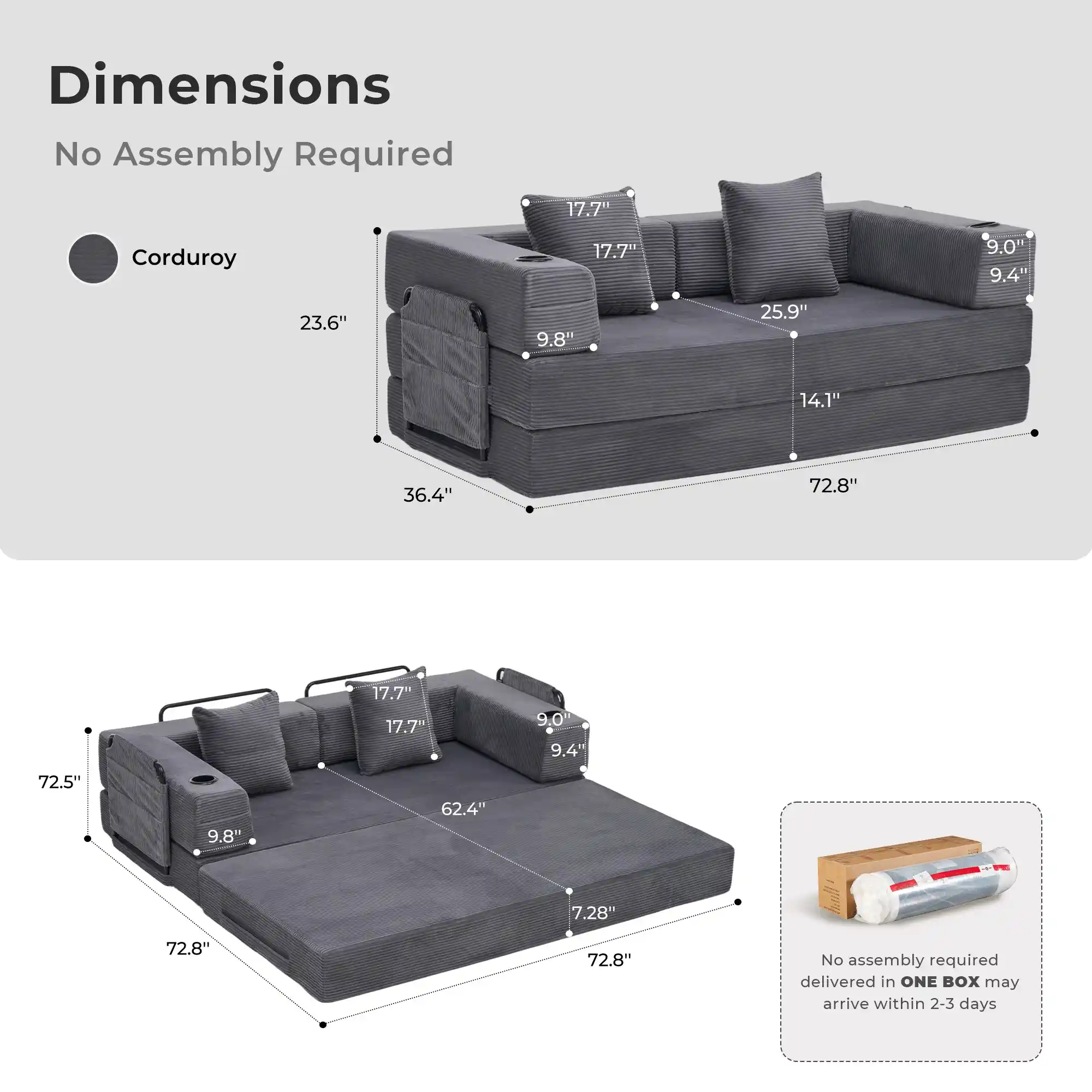 Selene Compressed Modular Sofa Bed-14.2" Seat Height - Image 59