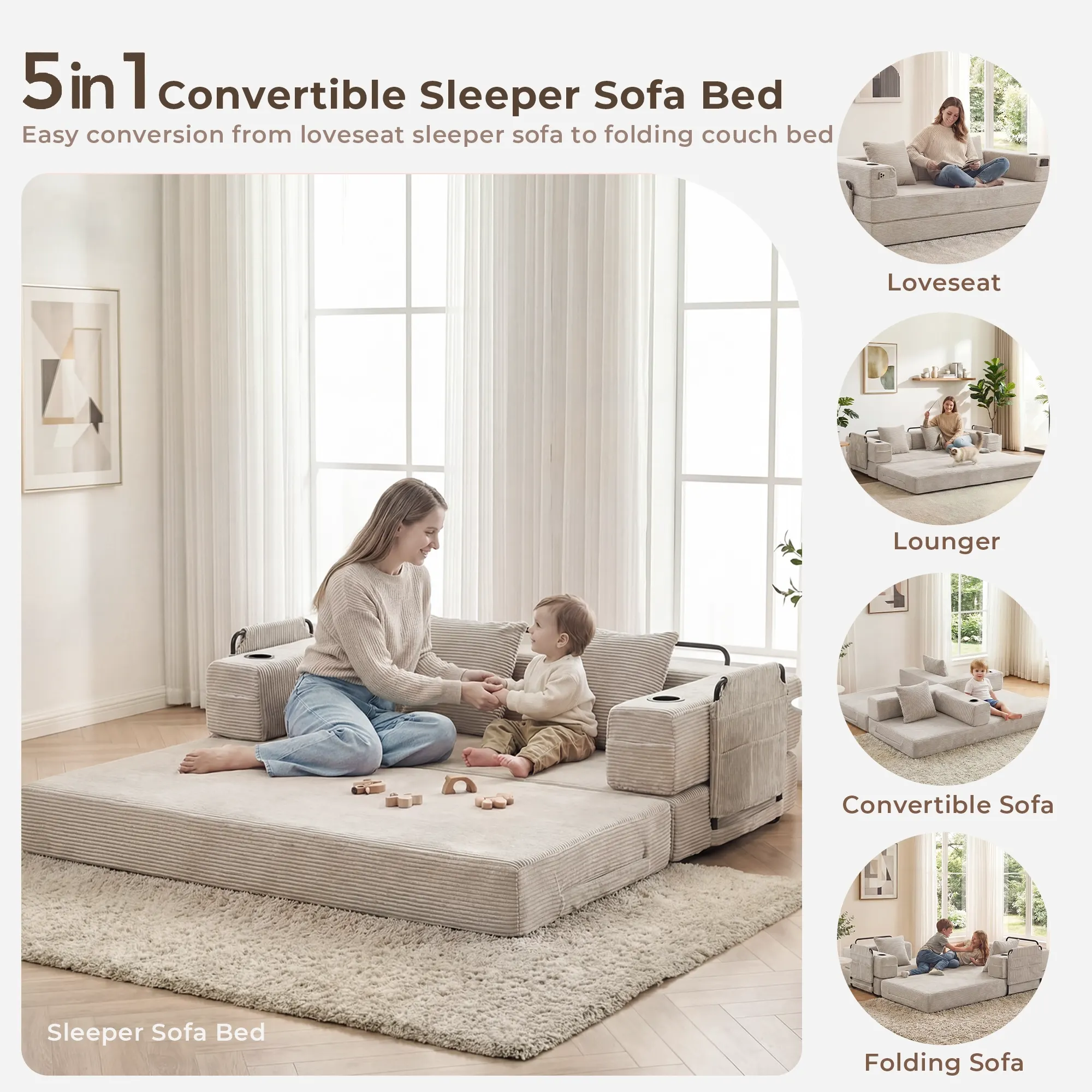 Selene Compressed Modular Sofa Bed-14.2" Seat Height - Image 68