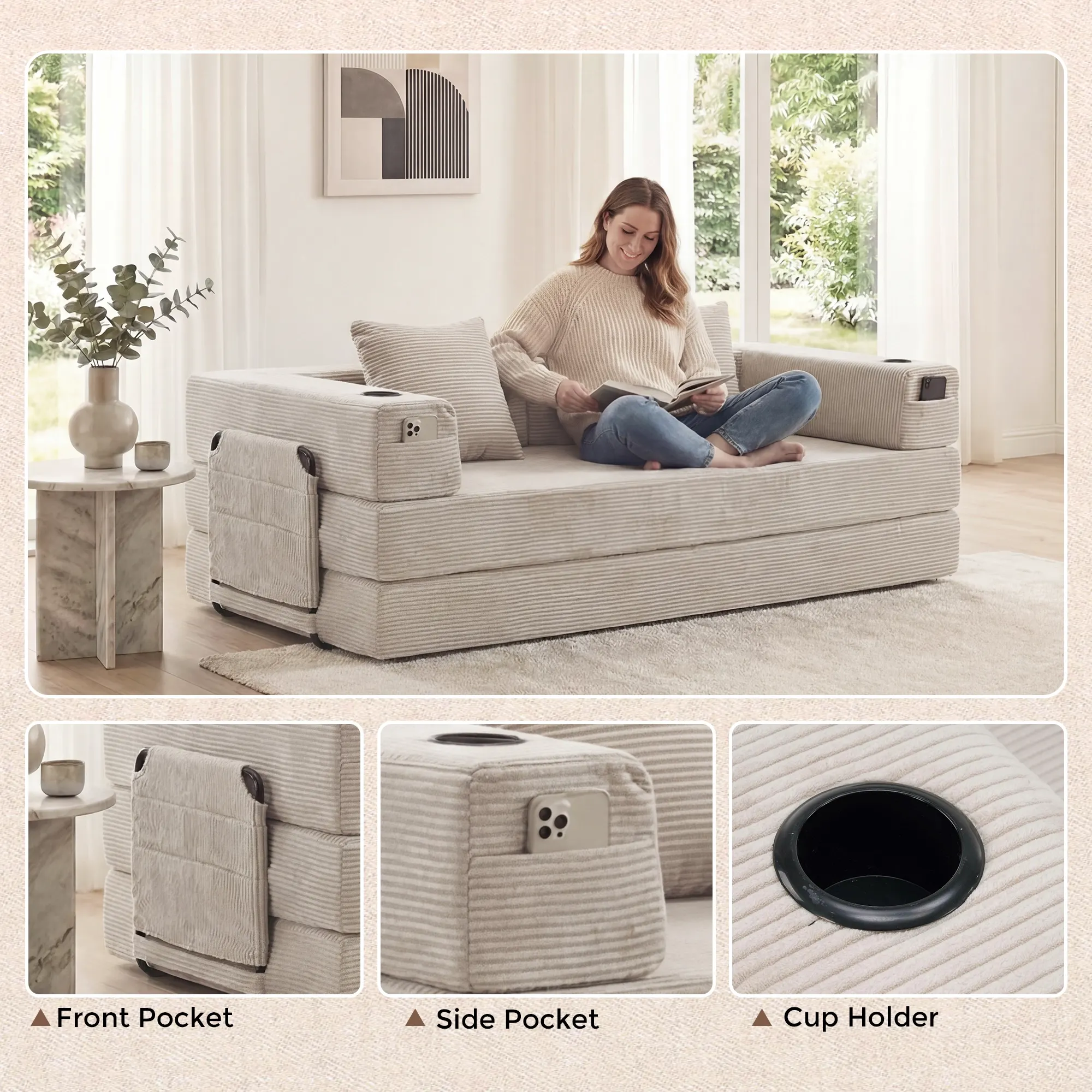 Selene Compressed Modular Sofa Bed-14.2" Seat Height - Image 74