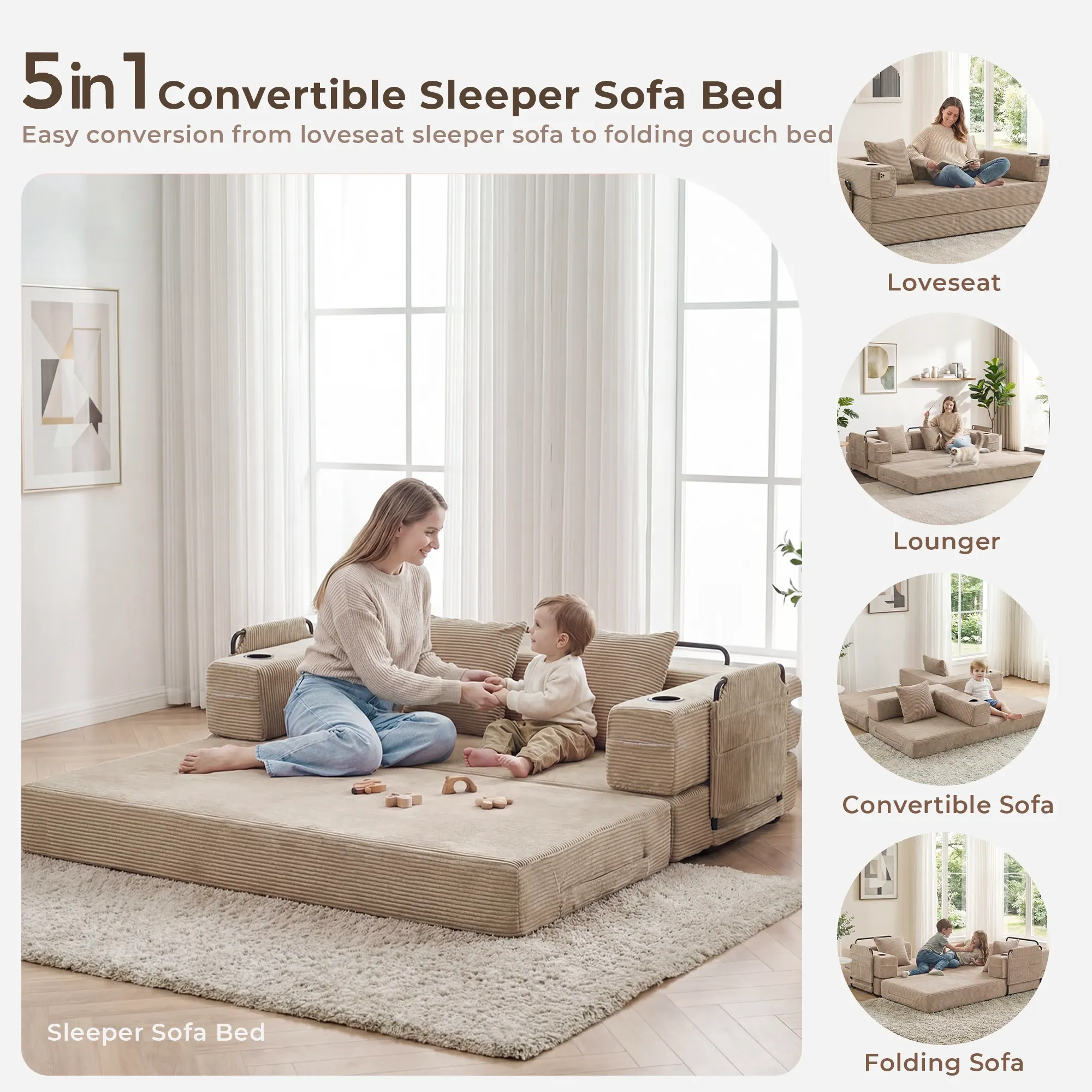 Selene Compressed Modular Sofa Bed-14.2" Seat Height - Image 80